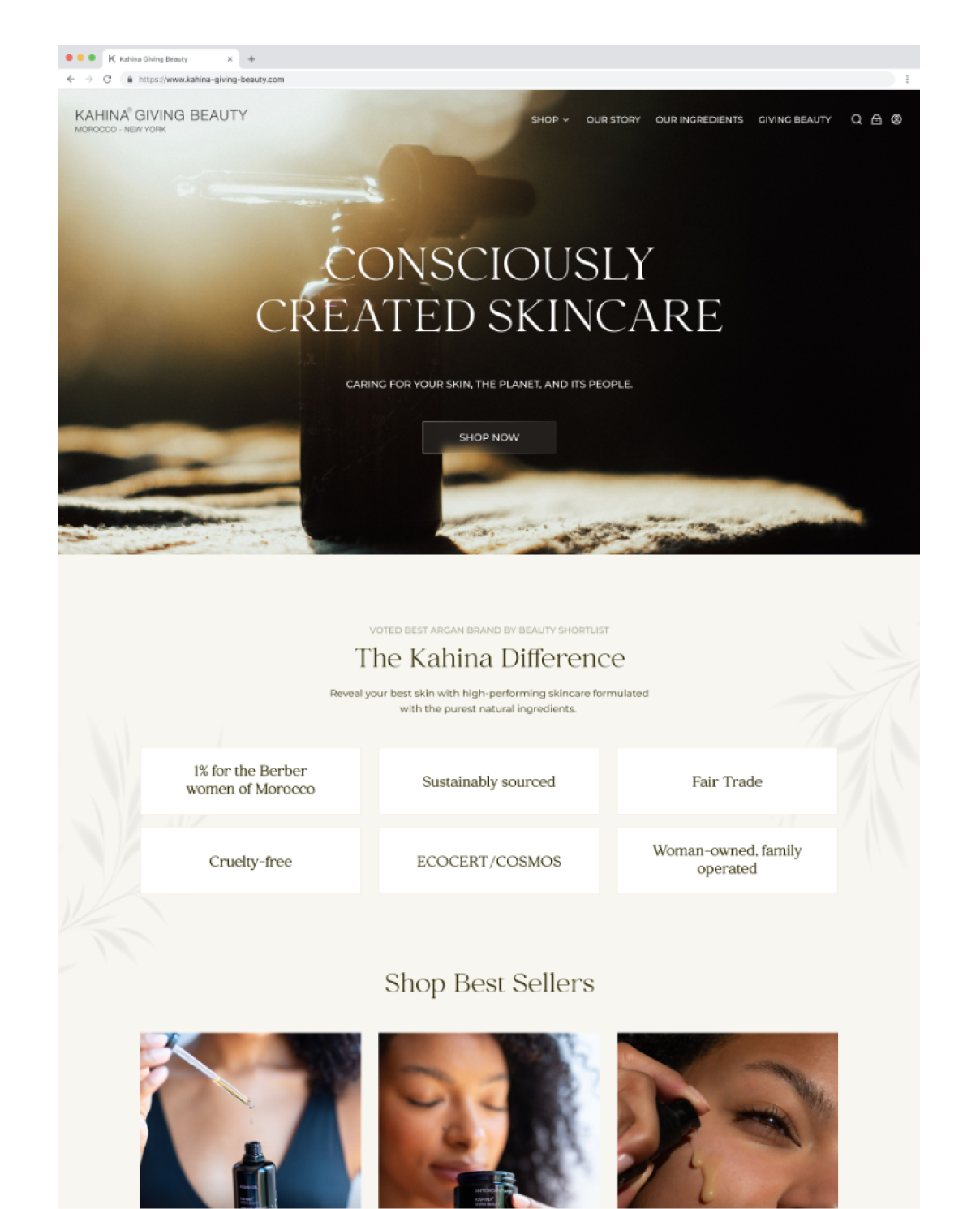 Our exclusive Shopify Marketing services to enhance e-commerce growth for "Kahina-Giving Beauty"