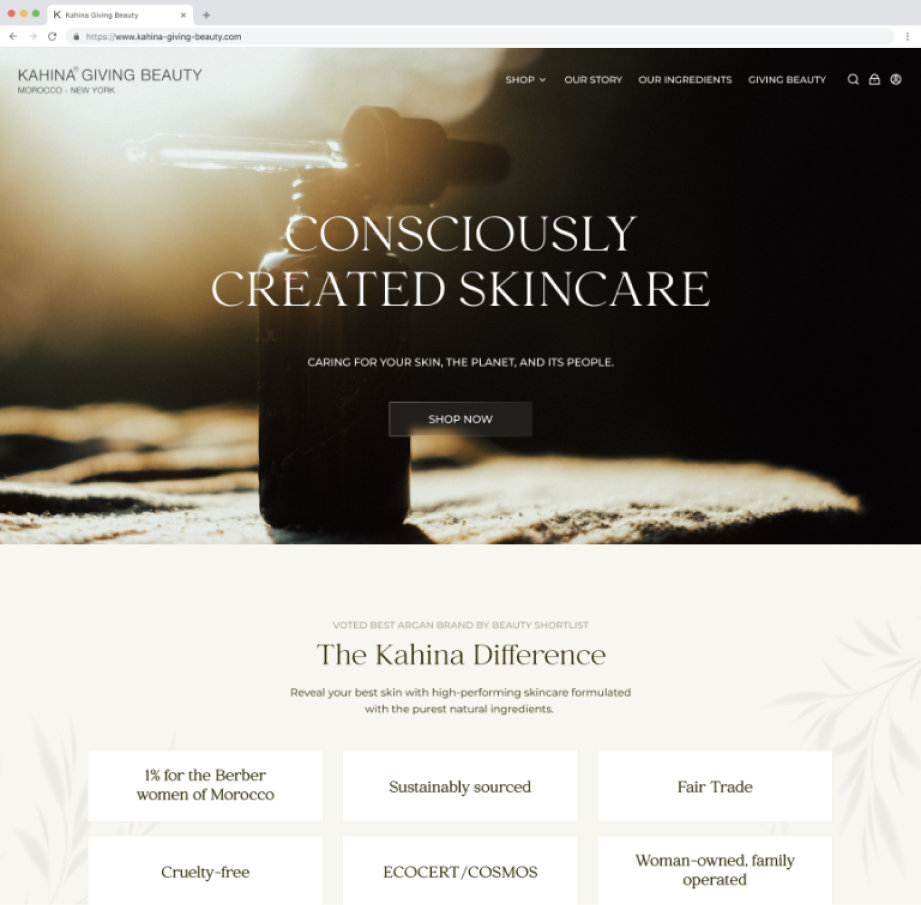 E-Commerce Shopify Store "Kahina-GivingBeauty" - Sales Optimization Services